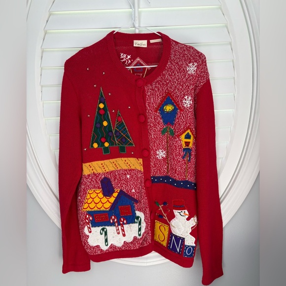 Bobbie Brooks Sweaters - Bobbie Brooks UGLY  Christmas Sweater Large Cardigan Beaded, Sequins